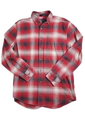 Pendleton Mason Red Tan Cotton Plaid Shirt M